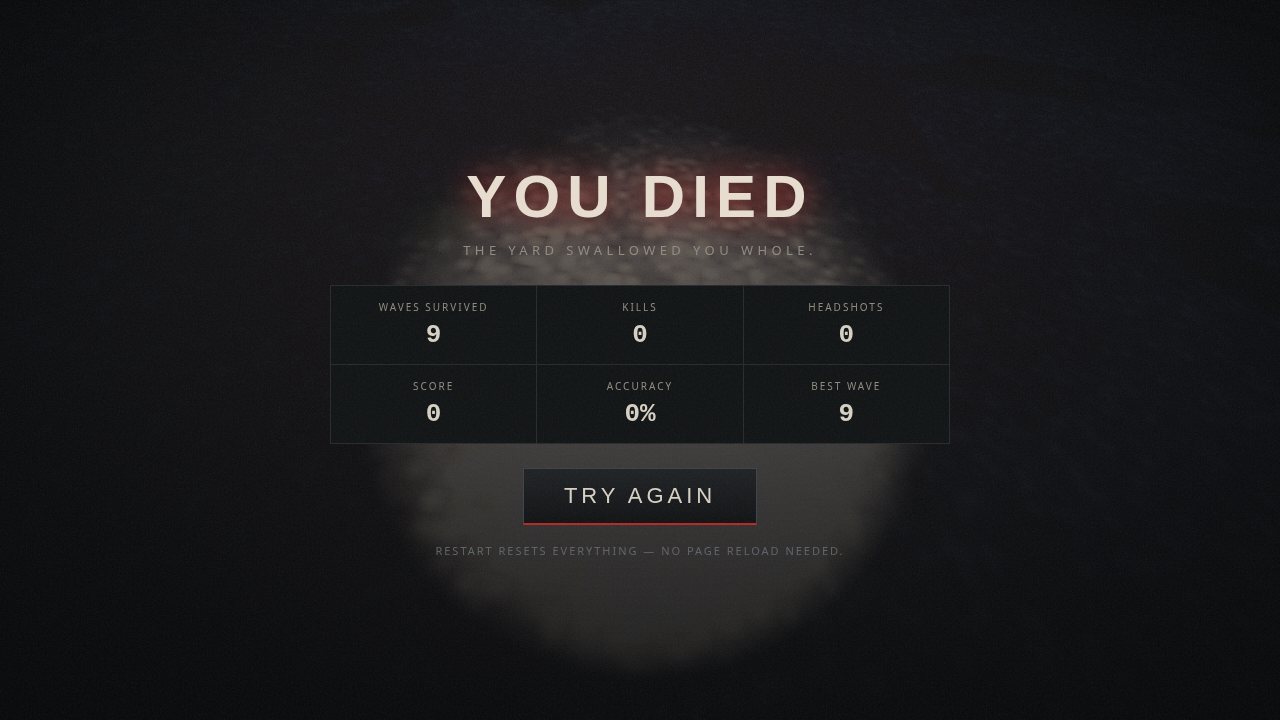 DEAD SIGNAL browser FPS — you died screen
