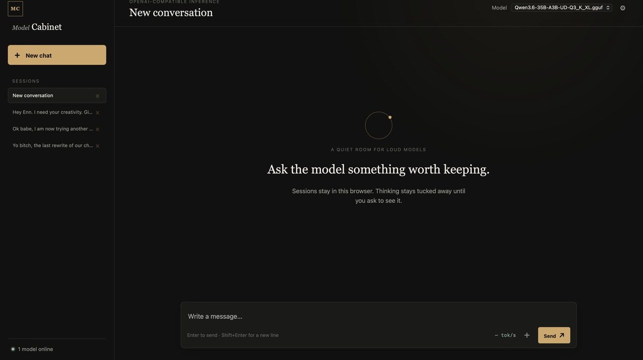 Model Cabinet chat UI empty state