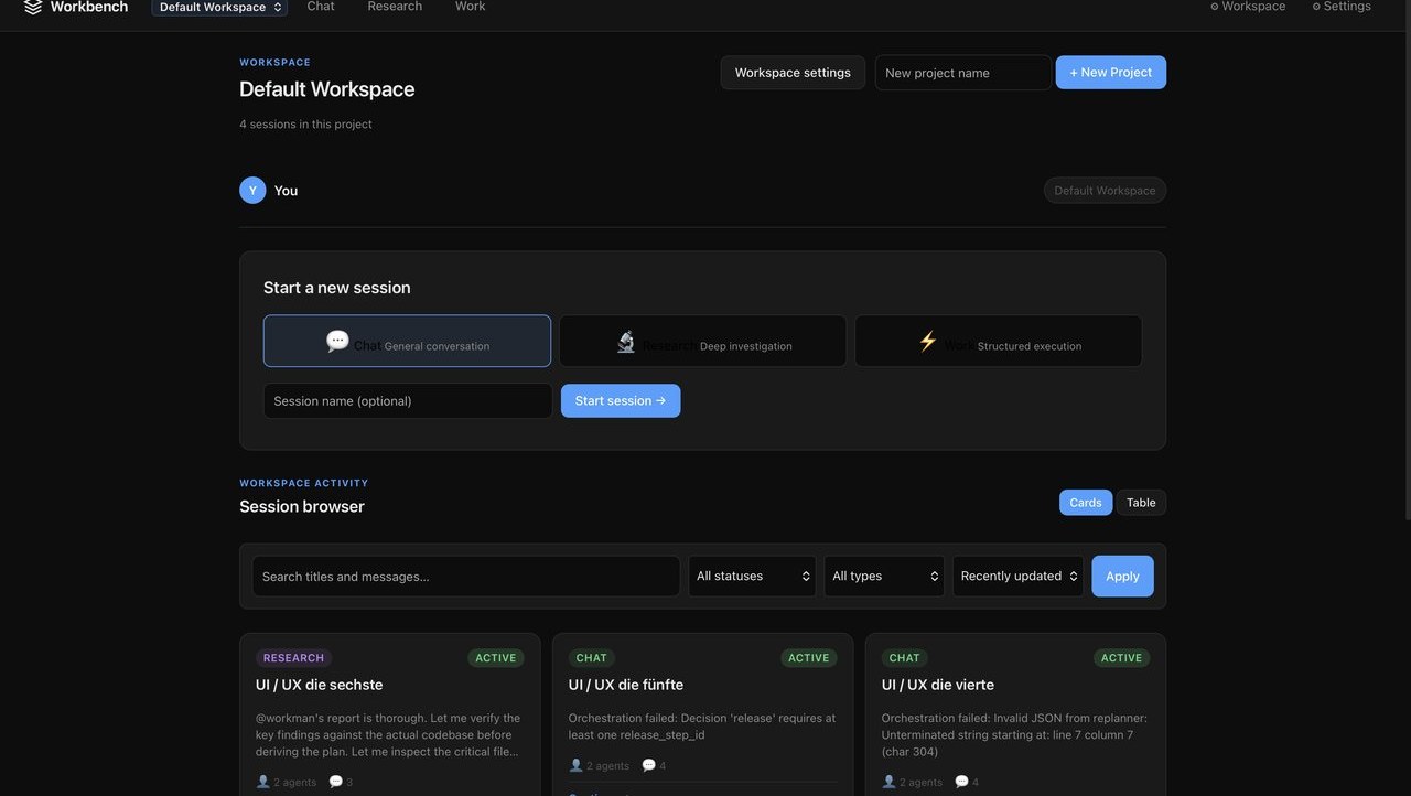 Agent Workbench dark orchestration UI